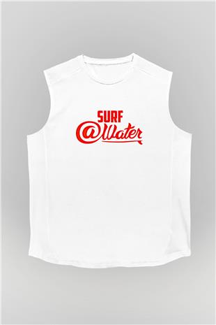 Sörf Baskılı Unisex Kolsuz Beyaz Tişört