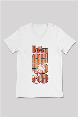 Sörf Baskılı Unisex V Yaka Tişört - Tshirt