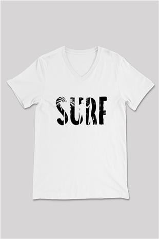 Sörf Baskılı Unisex V Yaka Tişört - Tshirt