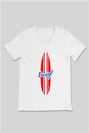 Sörf Baskılı Unisex V Yaka Tişört - Tshirt