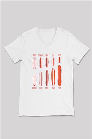 Sörf Baskılı Unisex V Yaka Tişört - Tshirt