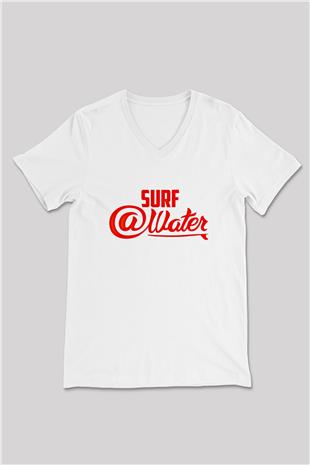 Sörf Baskılı Unisex V Yaka Tişört - Tshirt