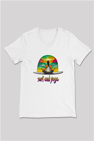 Sörf Baskılı Unisex V Yaka Tişört - Tshirt
