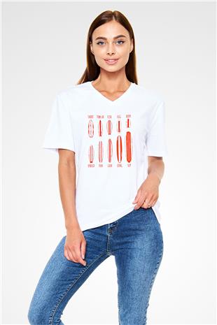 Sörf Baskılı Unisex V Yaka Tişört - Tshirt