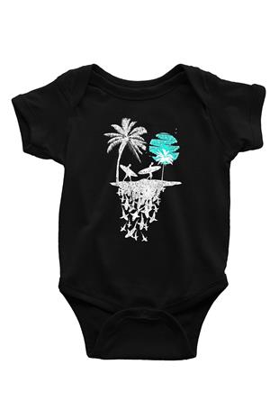 Sörf - Surfing Baskılı Unisex Siyah Bebek Body - Zıbın