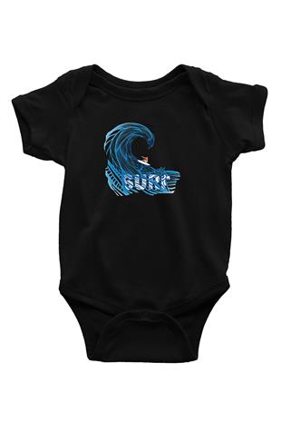 Sörf - Surfing Baskılı Unisex Siyah Bebek Body - Zıbın