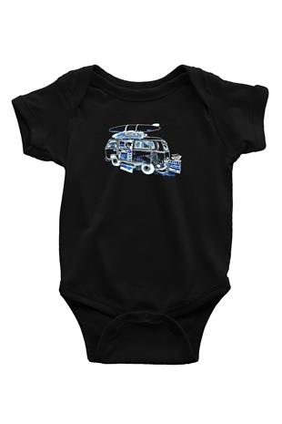 Sörf - Surfing Baskılı Unisex Siyah Bebek Body - Zıbın
