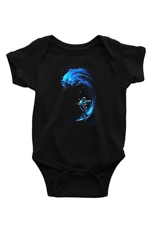 Sörf - Surfing Baskılı Unisex Siyah Bebek Body - Zıbın