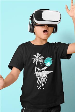 Sörf - Surfing Baskılı Unisex Siyah Çocuk Tİşörtü - Tshirt
