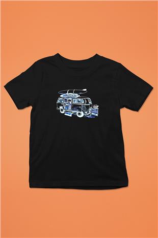 Sörf - Surfing Baskılı Unisex Siyah Çocuk Tİşörtü - Tshirt