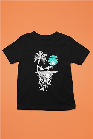 Sörf - Surfing Baskılı Unisex Siyah Çocuk Tİşörtü - Tshirt