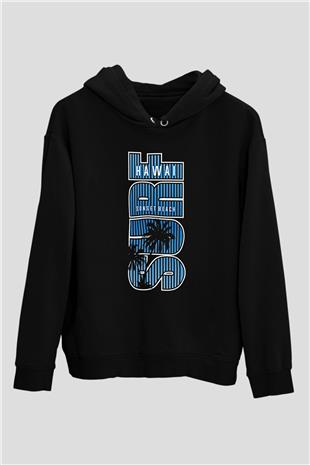 Sörf - Surfing Baskılı Unisex Siyah Kapüşonlu Sweatshirt