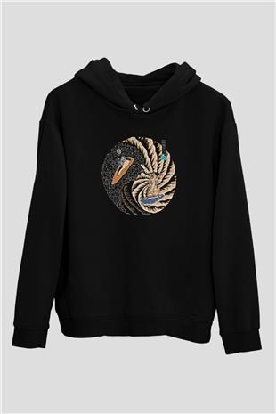 Sörf - Surfing Baskılı Unisex Siyah Kapüşonlu Sweatshirt