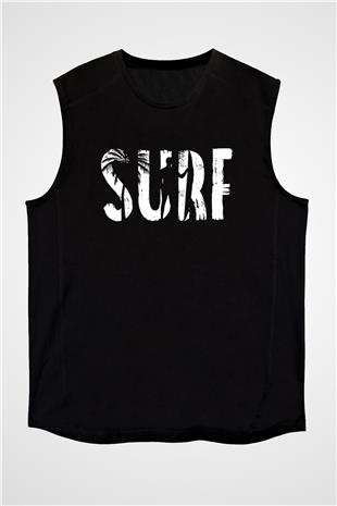 Sörf - Surfing Baskılı Unisex Siyah Kolsuz Tişört