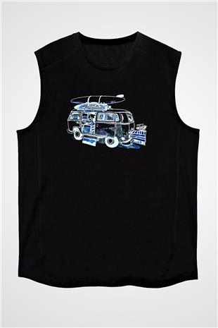 Sörf - Surfing Baskılı Unisex Siyah Kolsuz Tişört