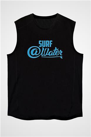 Sörf - Surfing Baskılı Unisex Siyah Kolsuz Tişört