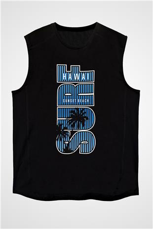 Sörf - Surfing Baskılı Unisex Siyah Kolsuz Tişört