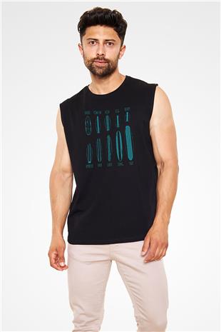 Sörf - Surfing Baskılı Unisex Siyah Kolsuz Tişört