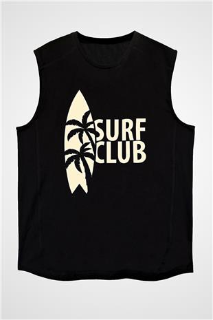 Sörf - Surfing Baskılı Unisex Siyah Kolsuz Tişört