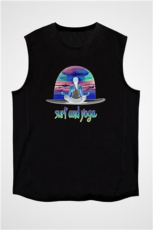 Sörf - Surfing Baskılı Unisex Siyah Kolsuz Tişört