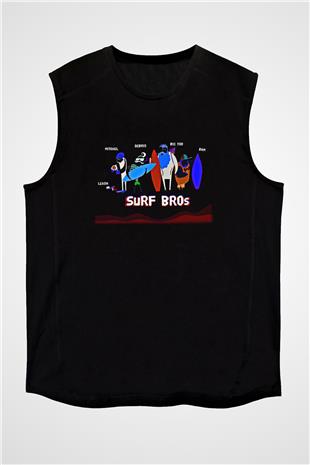 Sörf - Surfing Baskılı Unisex Siyah Kolsuz Tişört