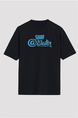 Sörf - Surfing Baskılı Unisex Siyah Oversize Tişört