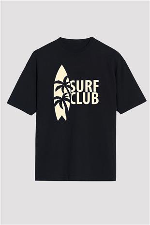 Sörf - Surfing Baskılı Unisex Siyah Oversize Tişört