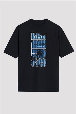 Sörf - Surfing Baskılı Unisex Siyah Oversize Tişört