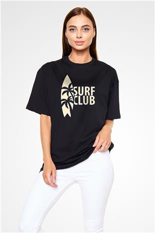 Sörf - Surfing Baskılı Unisex Siyah Oversize Tişört