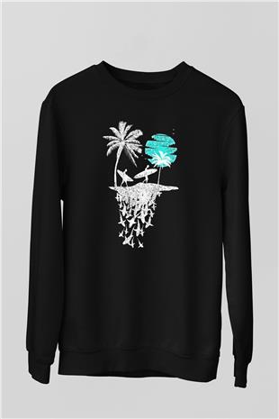 Sörf - Surfing Baskılı Unisex Siyah Sweatshirt