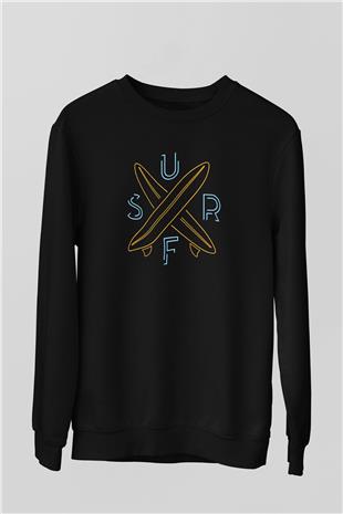 Sörf - Surfing Baskılı Unisex Siyah Sweatshirt