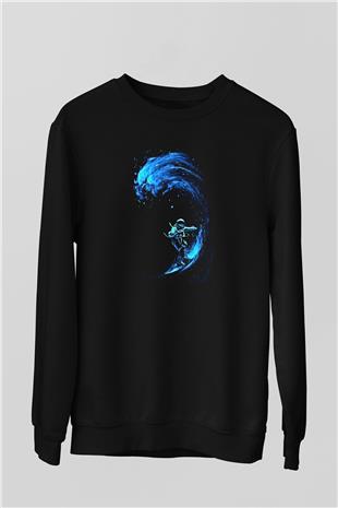 Sörf - Surfing Baskılı Unisex Siyah Sweatshirt