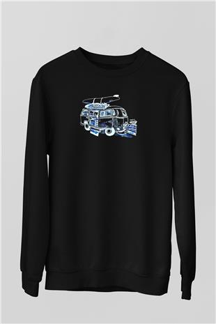 Sörf - Surfing Baskılı Unisex Siyah Sweatshirt