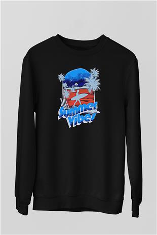Sörf - Surfing Baskılı Unisex Siyah Sweatshirt