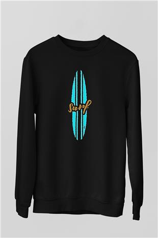 Sörf - Surfing Baskılı Unisex Siyah Sweatshirt