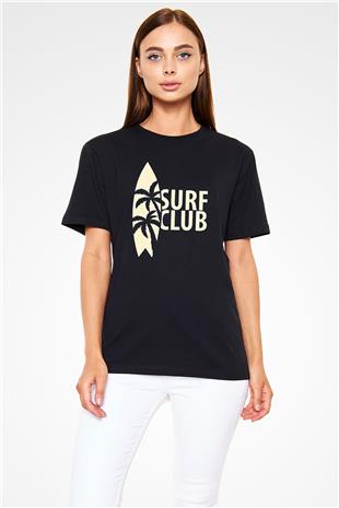 Sörf - Surfing Baskılı Unisex Siyah Tişört - Tshirt