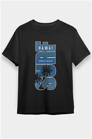 Sörf - Surfing Baskılı Unisex Siyah Tişört - Tshirt