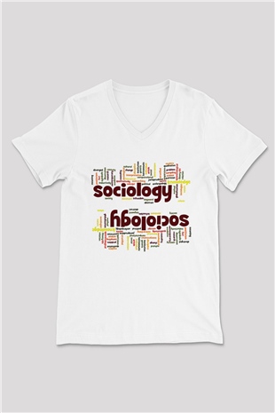 Sosyolog Beyaz Unisex V Yaka Tişört T-Shirt