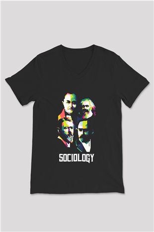 Sosyolog Siyah Unisex V Yaka Tişört