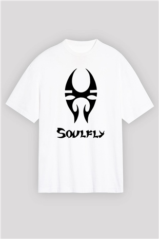 Soulfly Beyaz Unisex Oversize Tişört T-Shirt - Oversize Tişört Fabrikası