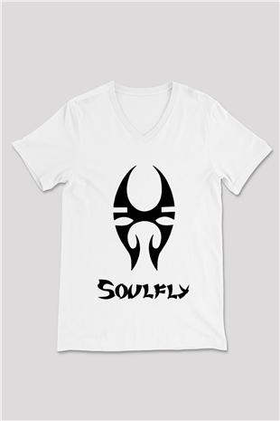 Soulfly Beyaz Unisex V Yaka Tişört T-Shirt - V Yaka Tişört Fabrikası