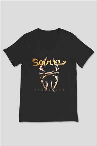 Soulfly Siyah Unisex V Yaka Tişört T-Shirt
