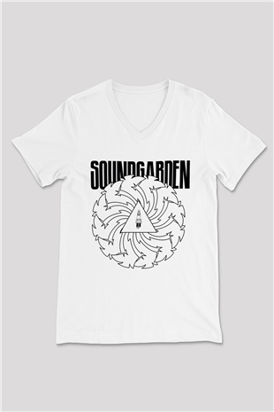 Soundgarden Beyaz Unisex V Yaka Tişört T-Shirt