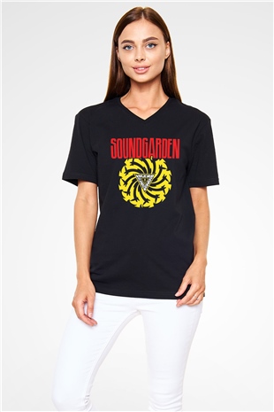Soundgarden Siyah Unisex V Yaka Tişört T-Shirt