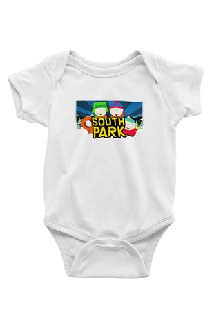 South Park Baskılı Beyaz Unisex Bebek Body - Zıbın