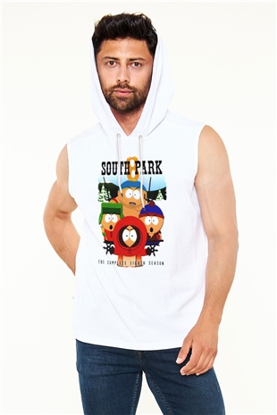 South Park Beyaz Unisex Kapşonlu Kolsuz T-Shirt