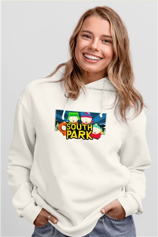 South Park Beyaz Unisex Kapşonlu Sweatshirt