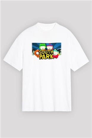 South Park Beyaz Unisex Oversize Tişört T-Shirt
