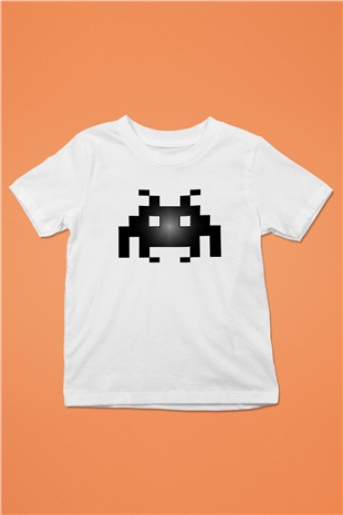Space Invaders Baskılı Beyaz Unisex Çocuk Tişört