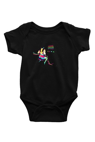 Space Invaders Baskılı Siyah Bebek Body - Zıbın